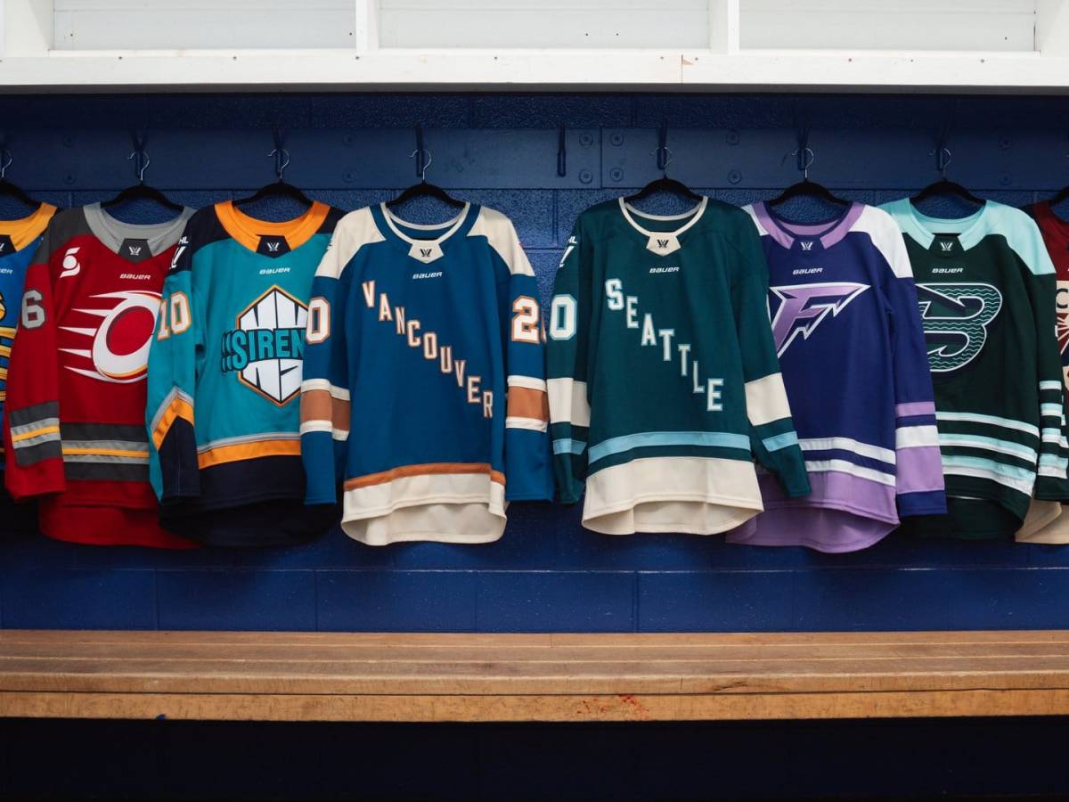 Jerseys of all eight PWHL teams